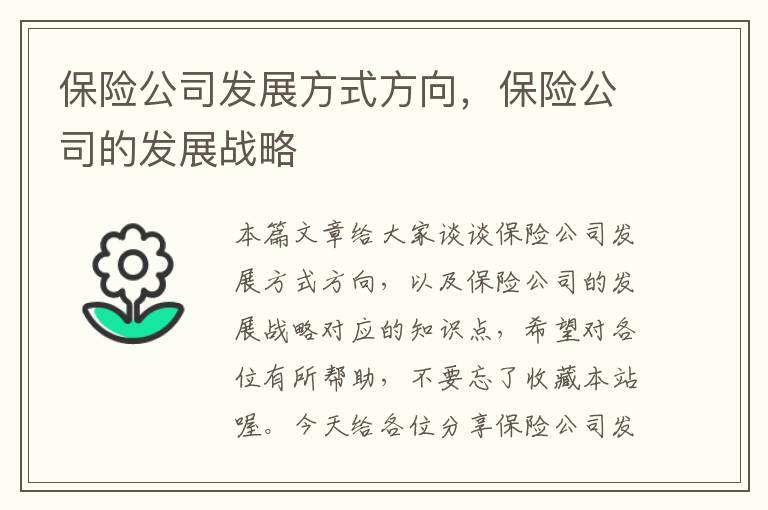 保险公司发展方式方向，保险公司的发展战略