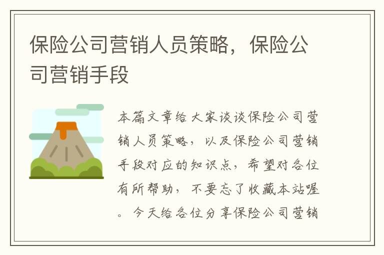 保险公司营销人员策略，保险公司营销手段