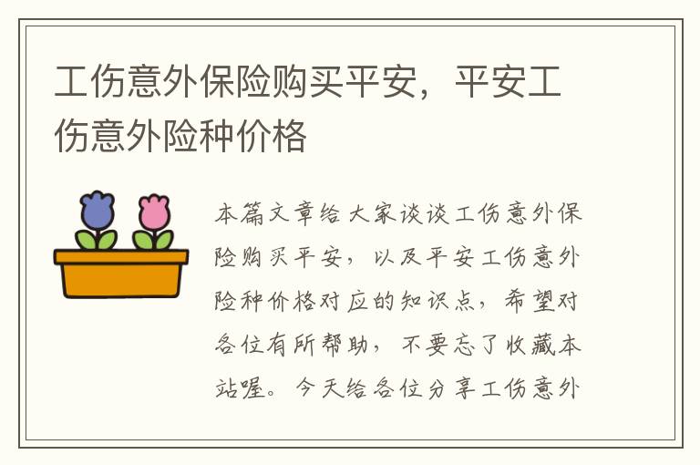 工伤意外保险购买平安，平安工伤意外险种价格