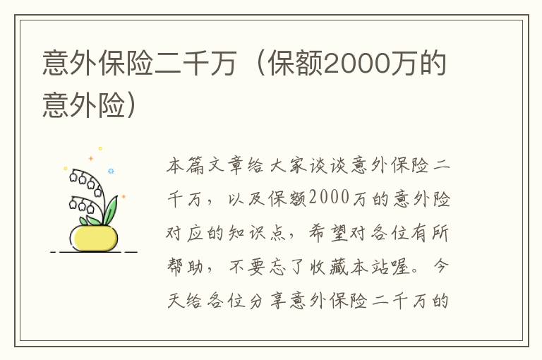 意外保险二千万（保额2000万的意外险）