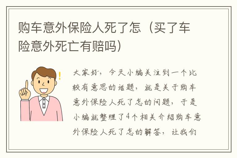 购车意外保险人死了怎（买了车险意外死亡有赔吗）