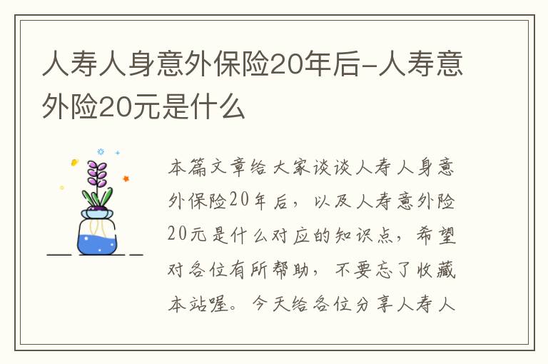 人寿人身意外保险20年后-人寿意外险20元是什么