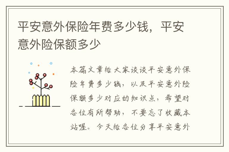 平安意外保险年费多少钱，平安意外险保额多少