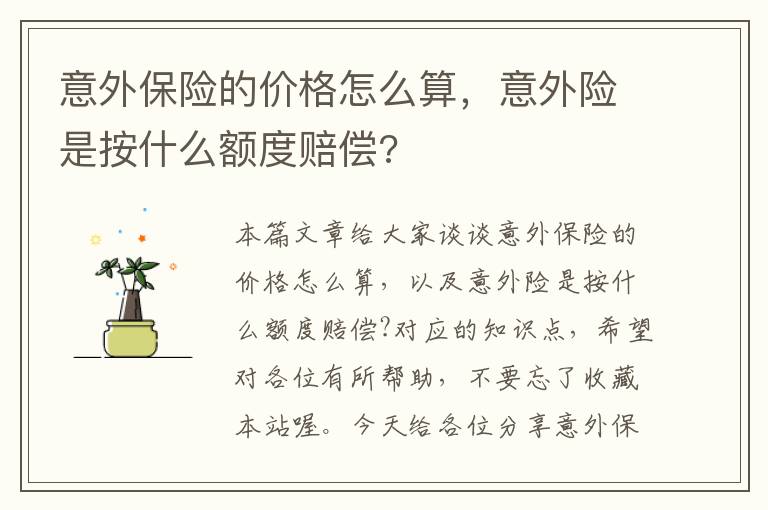 意外保险的价格怎么算，意外险是按什么额度赔偿?