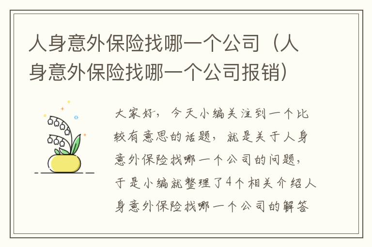 人身意外保险找哪一个公司（人身意外保险找哪一个公司报销）