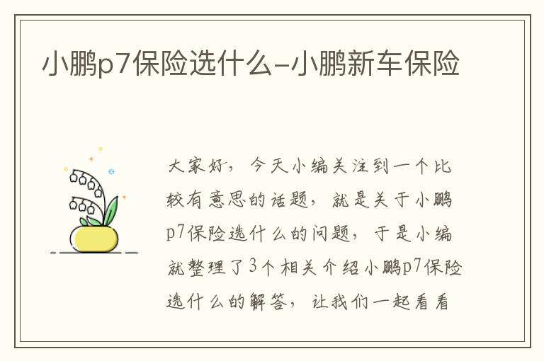 小鹏p7保险选什么-小鹏新车保险