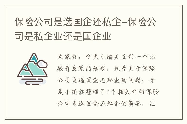 保险公司是选国企还私企-保险公司是私企业还是国企业