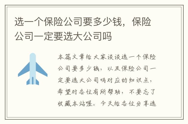 选一个保险公司要多少钱，保险公司一定要选大公司吗