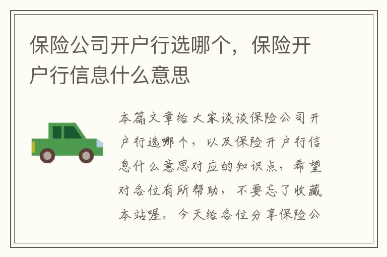 保险公司开户行选哪个，保险开户行信息什么意思