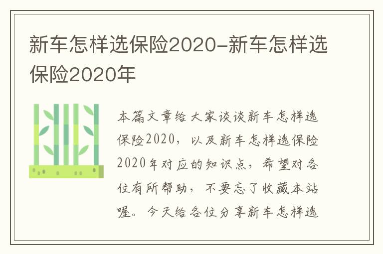 新车怎样选保险2020-新车怎样选保险2020年