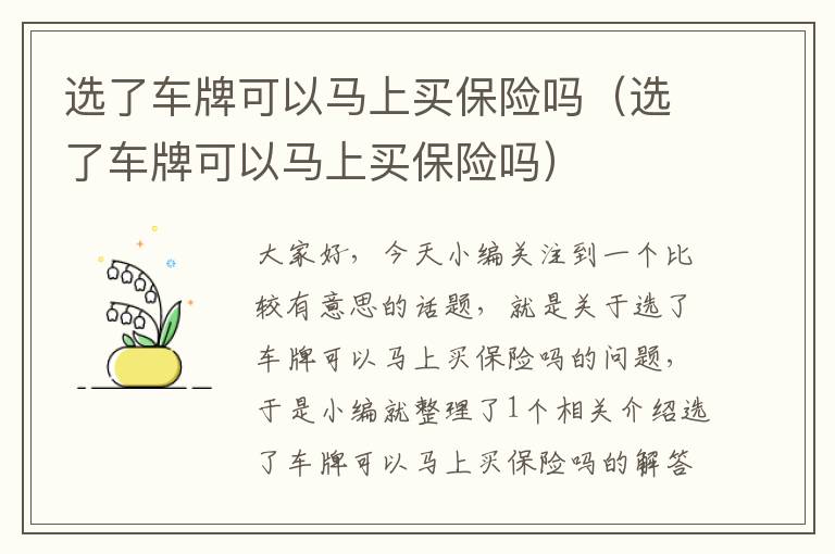 选了车牌可以马上买保险吗（选了车牌可以马上买保险吗）