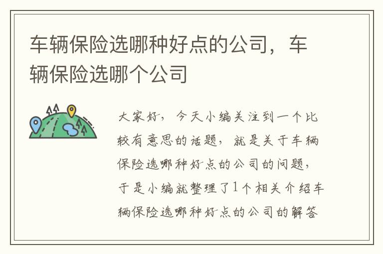 车辆保险选哪种好点的公司，车辆保险选哪个公司