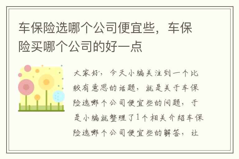 车保险选哪个公司便宜些，车保险买哪个公司的好一点