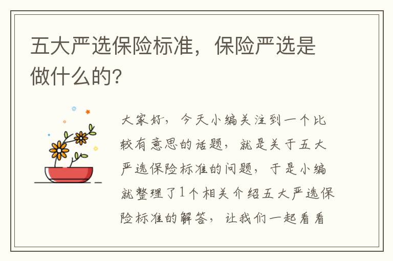 五大严选保险标准，保险严选是做什么的?