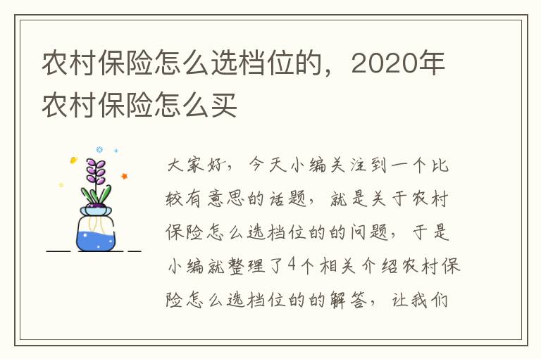 农村保险怎么选档位的，2020年农村保险怎么买