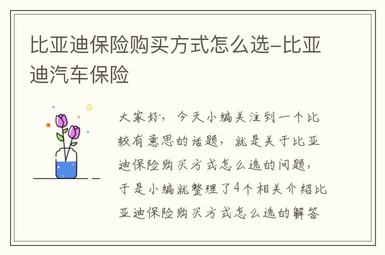 比亚迪保险购买方式怎么选-比亚迪汽车保险