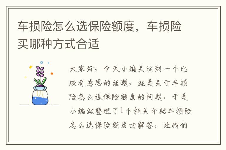 车损险怎么选保险额度，车损险买哪种方式合适