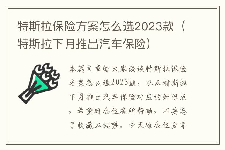 特斯拉保险方案怎么选2023款（特斯拉下月推出汽车保险）