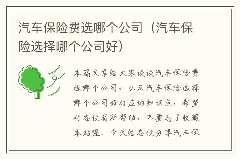 汽车保险费选哪个公司（汽车保险选择哪个公司好）