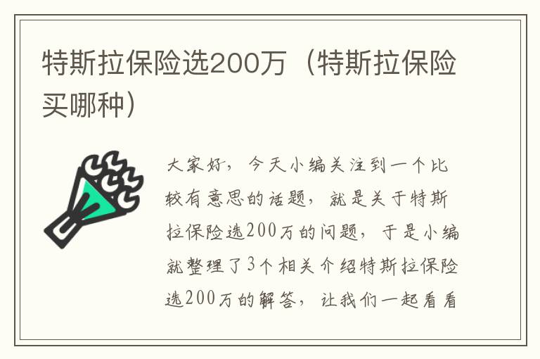 特斯拉保险选200万（特斯拉保险买哪种）