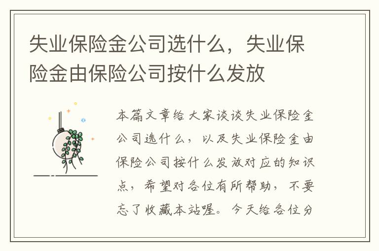 失业保险金公司选什么，失业保险金由保险公司按什么发放