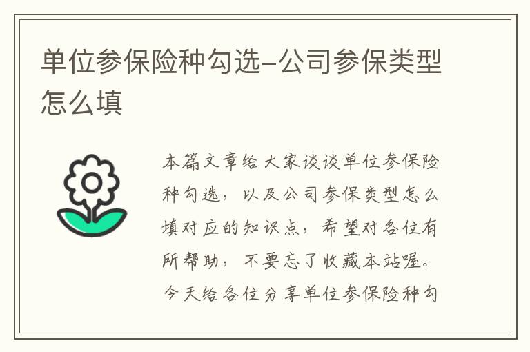 单位参保险种勾选-公司参保类型怎么填