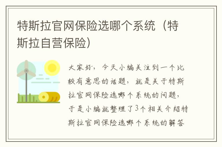 特斯拉官网保险选哪个系统（特斯拉自营保险）