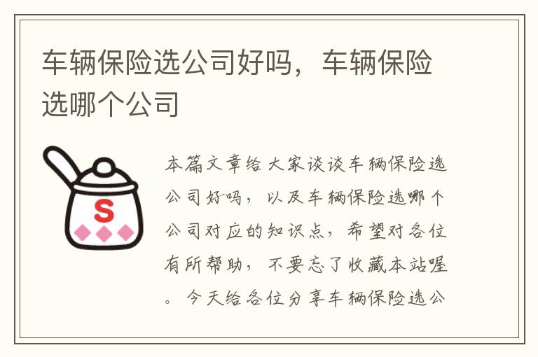 车辆保险选公司好吗，车辆保险选哪个公司