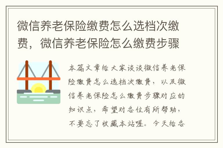 微信养老保险缴费怎么选档次缴费，微信养老保险怎么缴费步骤