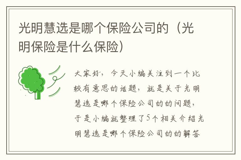 光明慧选是哪个保险公司的（光明保险是什么保险）