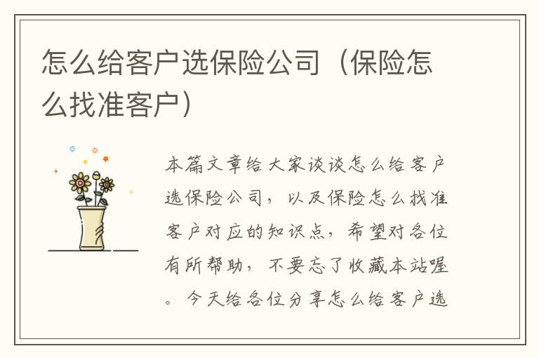 怎么给客户选保险公司（保险怎么找准客户）