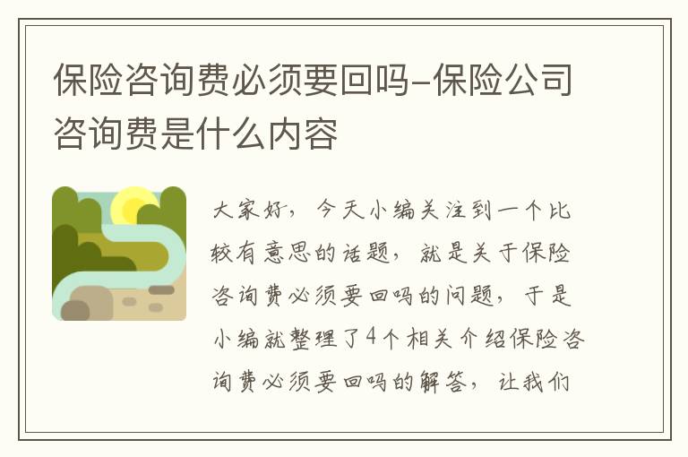 保险咨询费必须要回吗-保险公司咨询费是什么内容