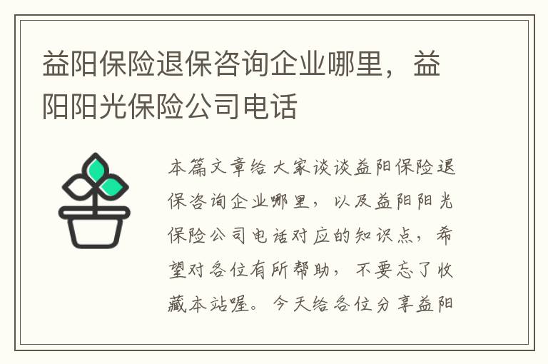 益阳保险退保咨询企业哪里，益阳阳光保险公司电话