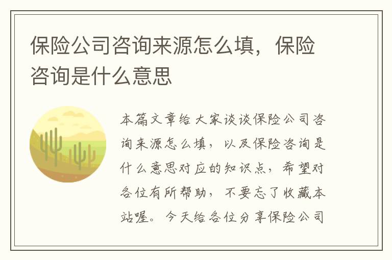 保险公司咨询来源怎么填，保险咨询是什么意思