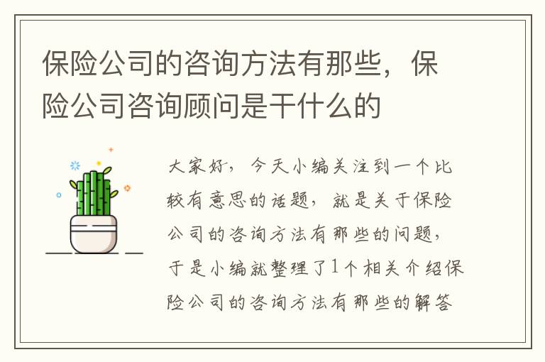 保险公司的咨询方法有那些，保险公司咨询顾问是干什么的