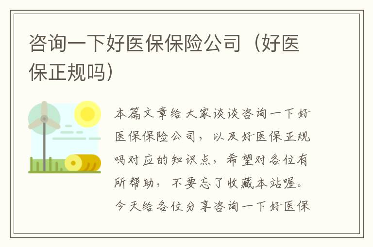 咨询一下好医保保险公司（好医保正规吗）