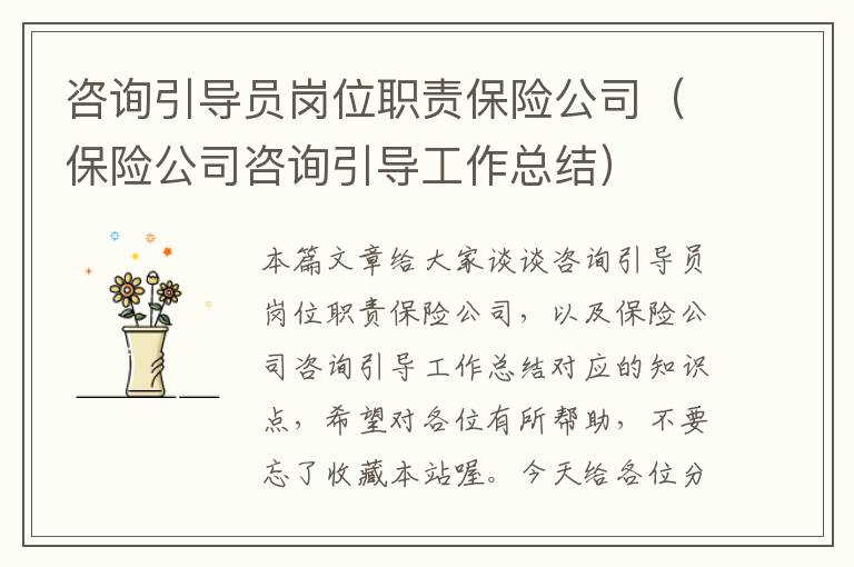 咨询引导员岗位职责保险公司（保险公司咨询引导工作总结）