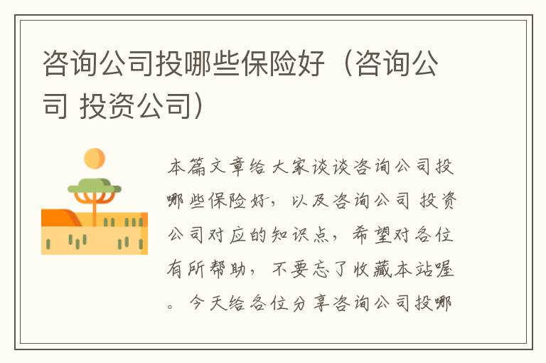 咨询公司投哪些保险好（咨询公司 投资公司）