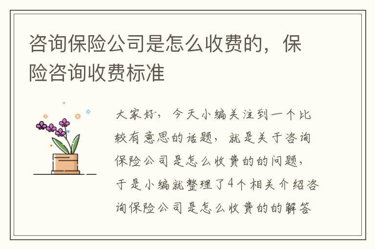 咨询保险公司是怎么收费的，保险咨询收费标准