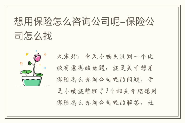 想用保险怎么咨询公司呢-保险公司怎么找