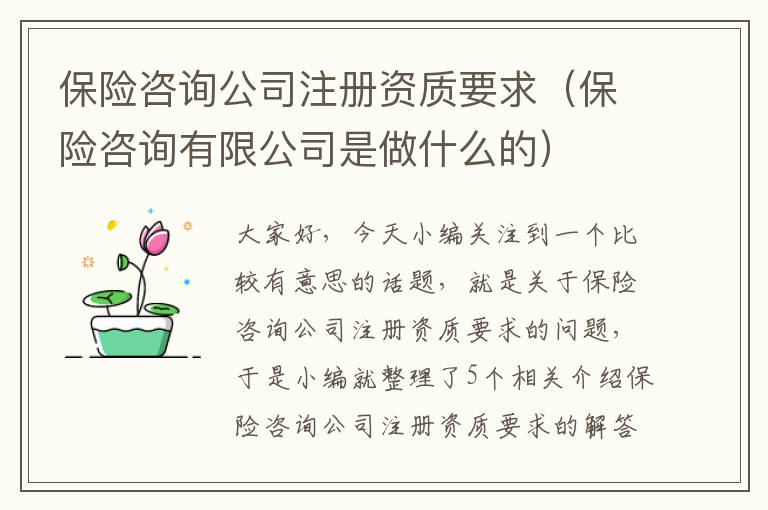 保险咨询公司注册资质要求（保险咨询有限公司是做什么的）