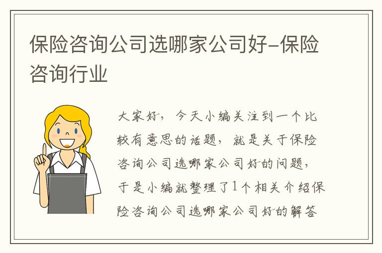 保险咨询公司选哪家公司好-保险咨询行业