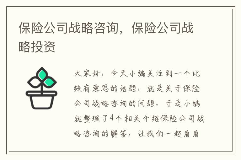 保险公司战略咨询，保险公司战略投资