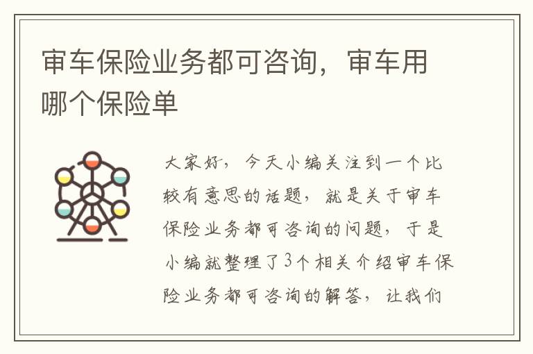 审车保险业务都可咨询，审车用哪个保险单