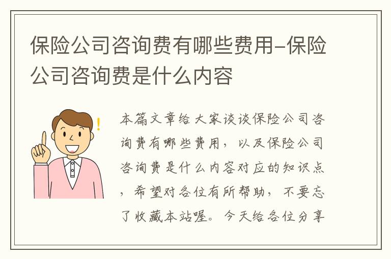 保险公司咨询费有哪些费用-保险公司咨询费是什么内容