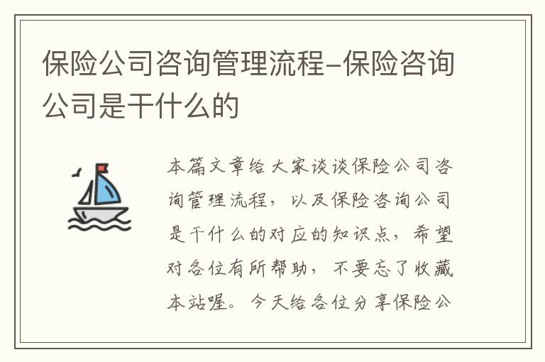 保险公司咨询管理流程-保险咨询公司是干什么的