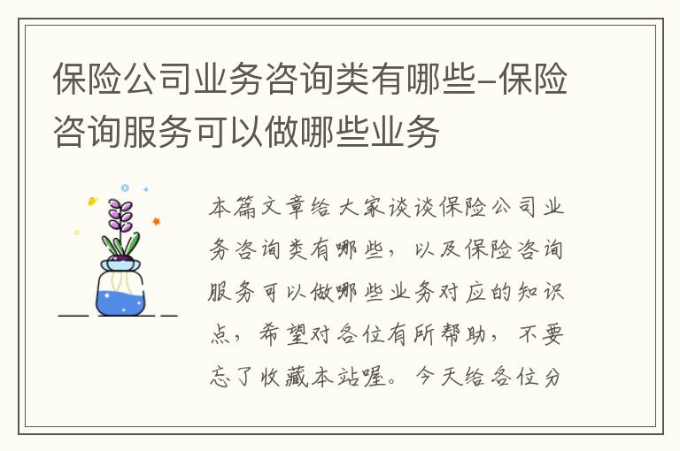 保险公司业务咨询类有哪些-保险咨询服务可以做哪些业务