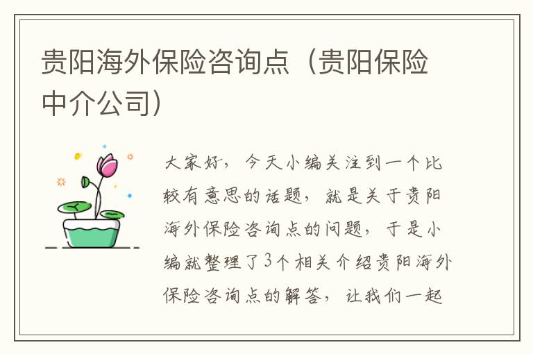 贵阳海外保险咨询点（贵阳保险中介公司）