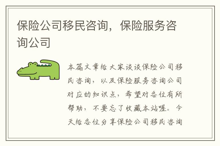 保险公司移民咨询，保险服务咨询公司