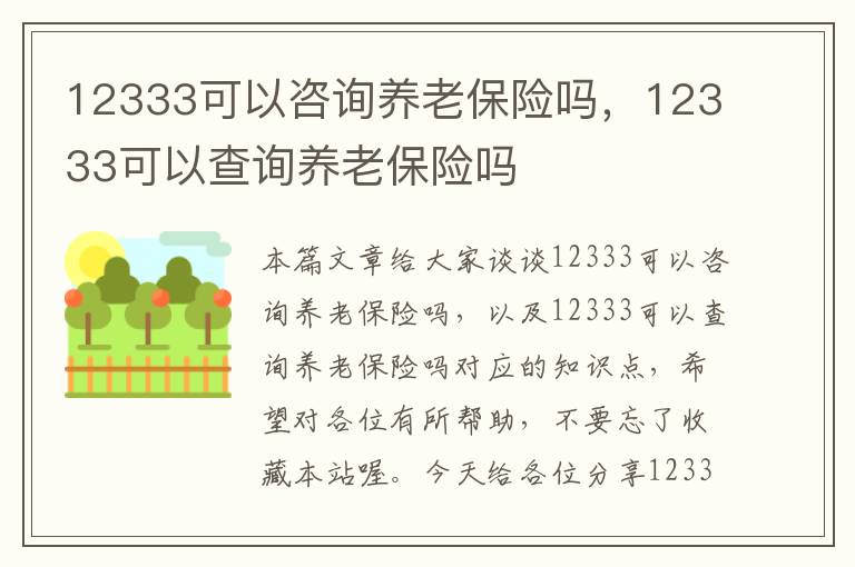 12333可以咨询养老保险吗，12333可以查询养老保险吗